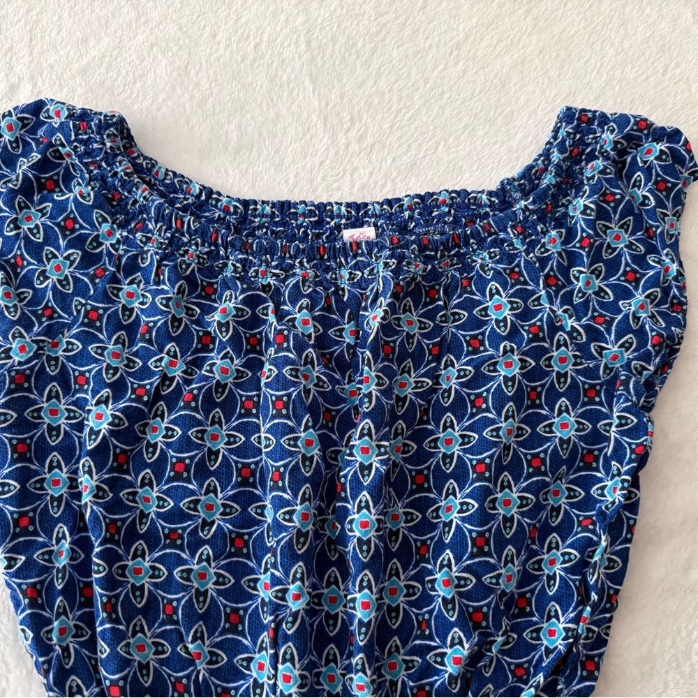 Justice blue floral smocked Summer Shorts Romper girls 14 - Picture 2 of 5